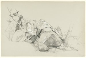 Study of Rocks, 1863 (grafiitti ja valkoinen guassi harmaalle paperille)